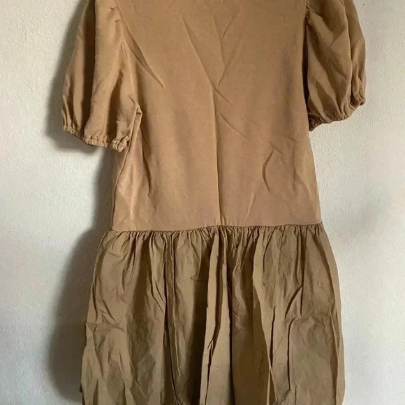 Impeccable Pig Mix Media Bubble Hem Puff Sleeve Tan Mini Coquette Party Dress S - Picture 9 of 11